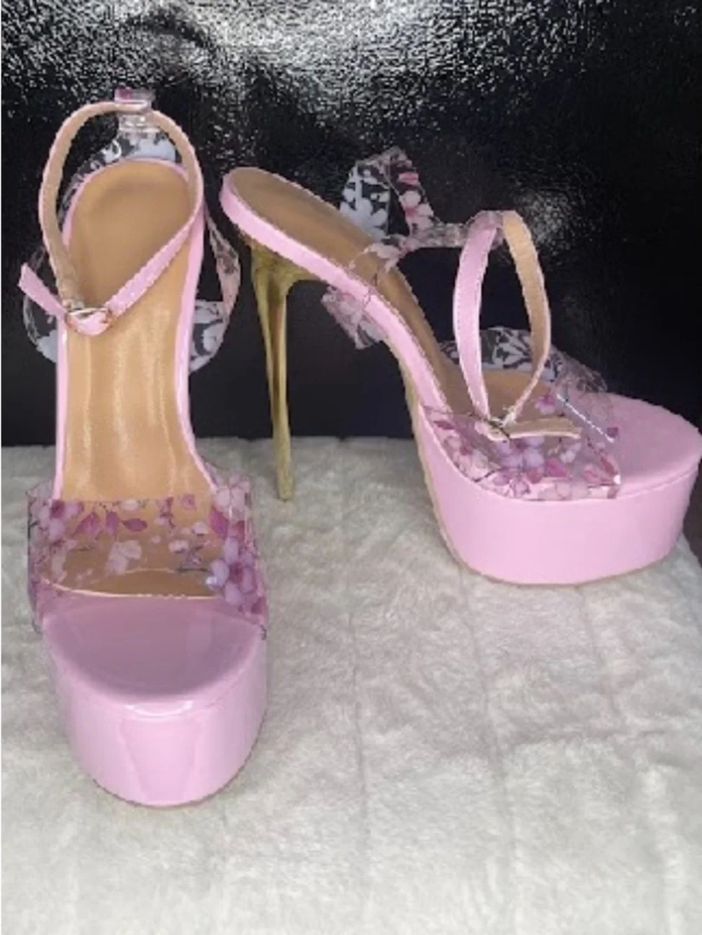 Women’s Pink Platform Floral Strap Heels